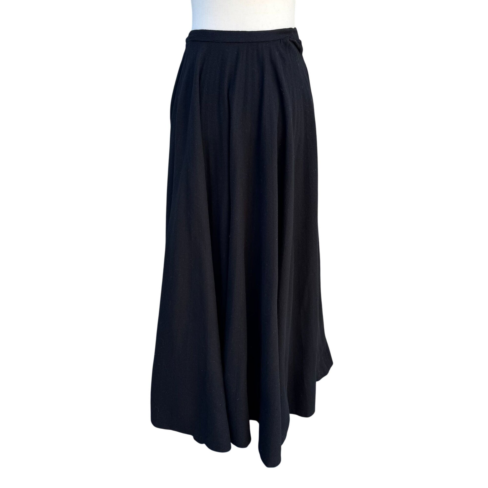 Beverly Paige Vintage 70s Wool Accordian Pleat Black Full Circle Maxi Skirt XS