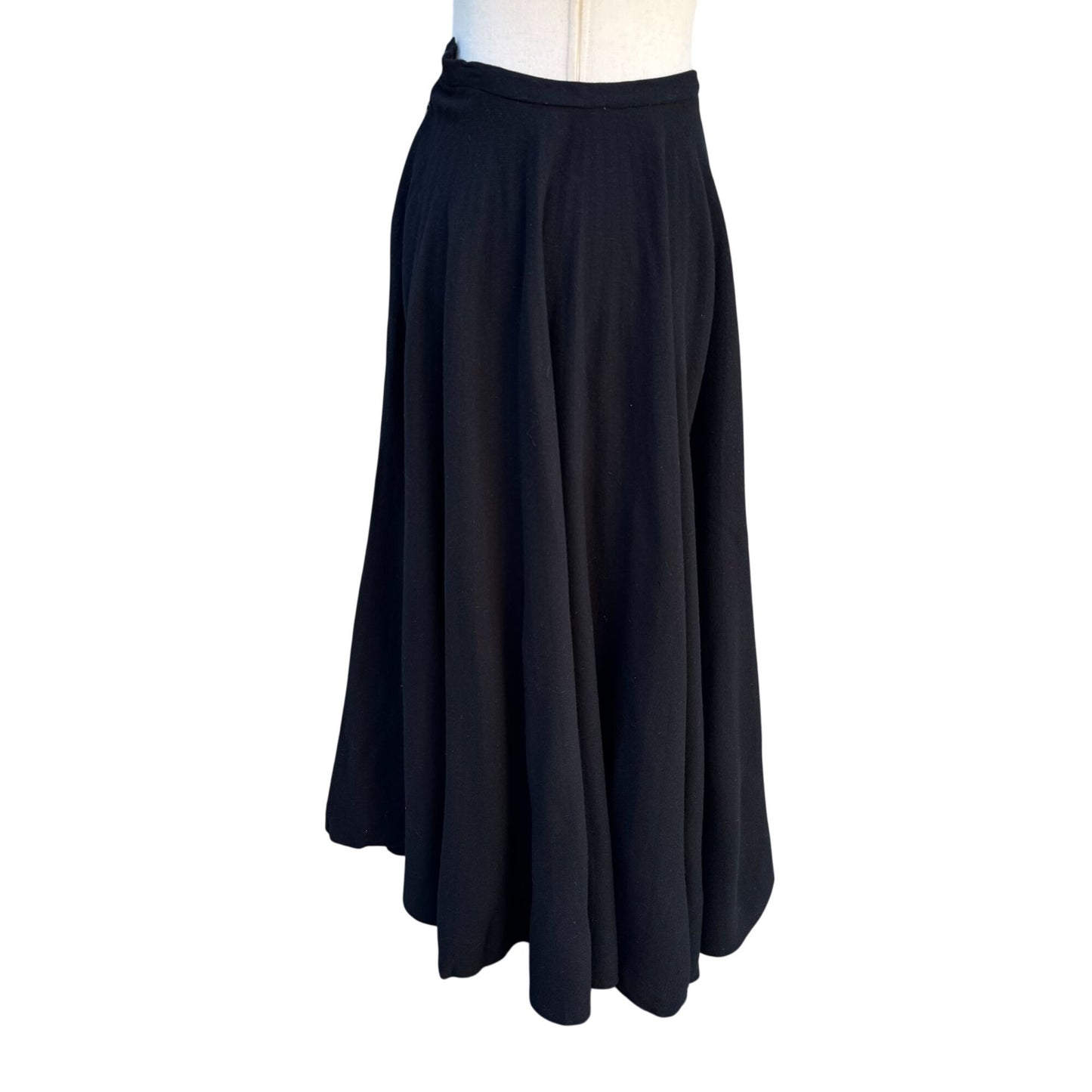 Beverly Paige Vintage 70s Wool Accordian Pleat Black Full Circle Maxi Skirt XS