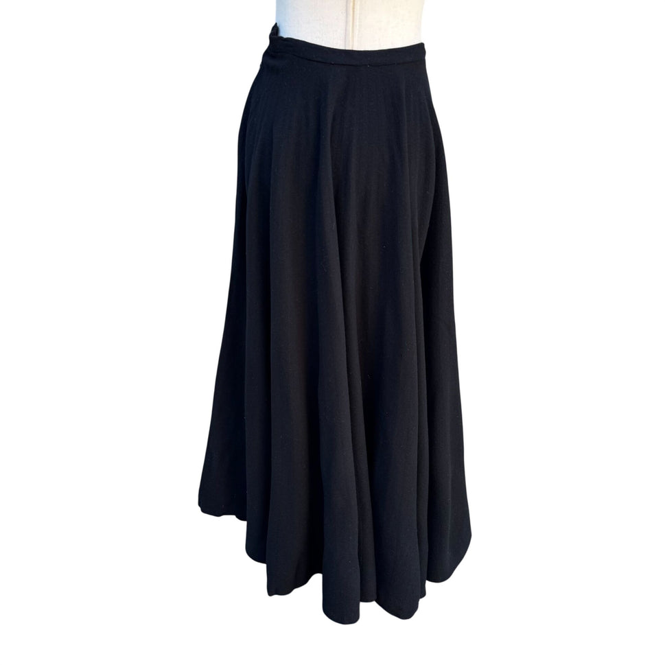 Beverly Paige Vintage 70s Wool Accordian Pleat Black Full Circle Maxi Skirt XS