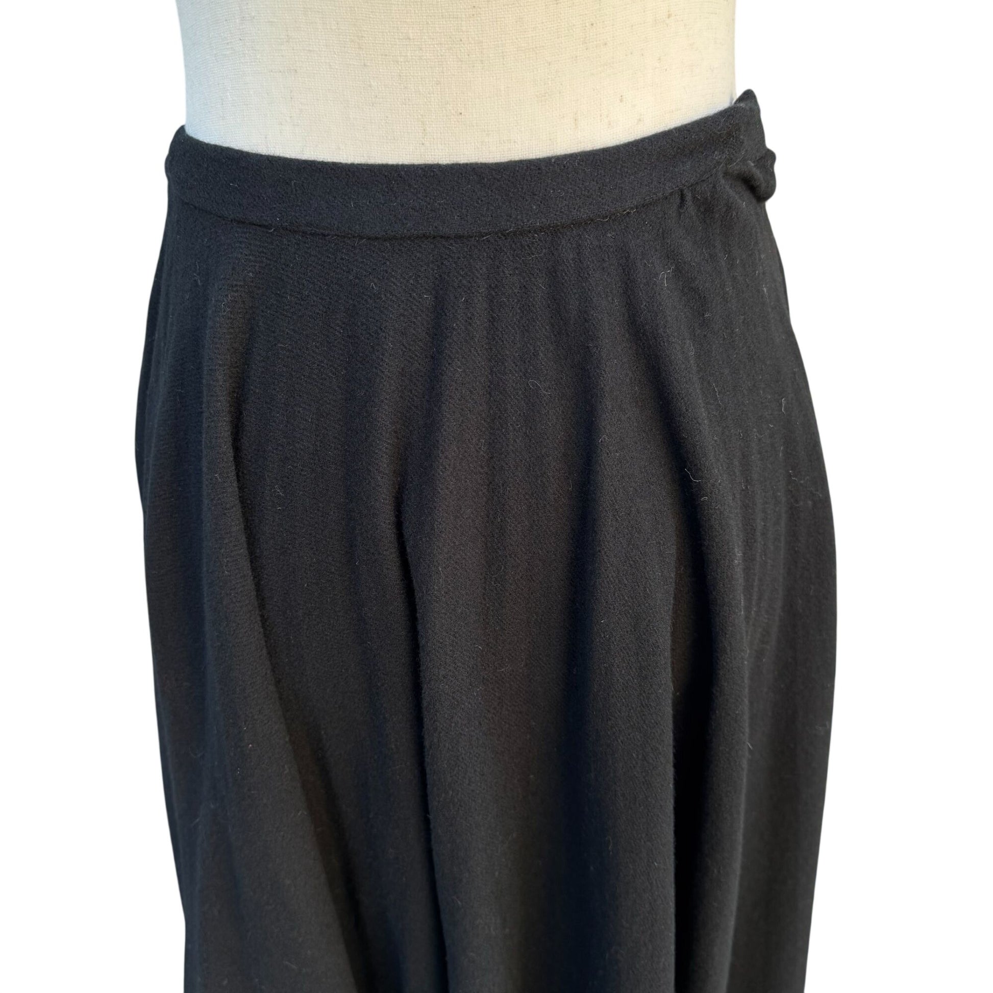 Beverly Paige Vintage 70s Wool Accordian Pleat Black Full Circle Maxi Skirt XS