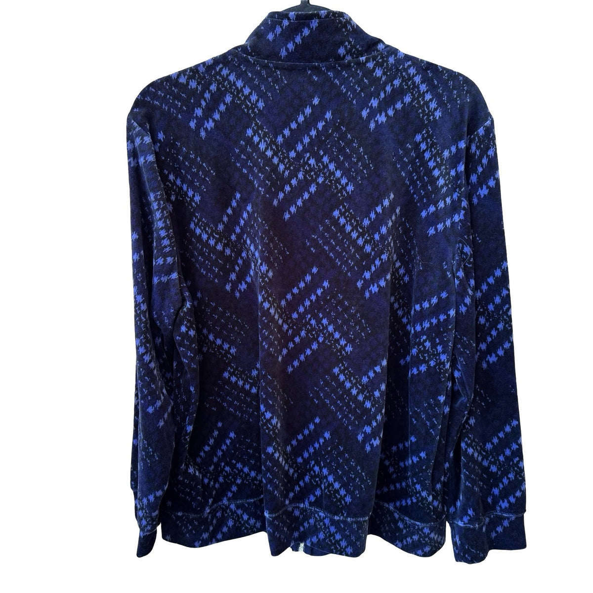 Karen Scott Layering Plush Velour Houndstooth Zip Up Sport Jacket Navy PXL NEW
