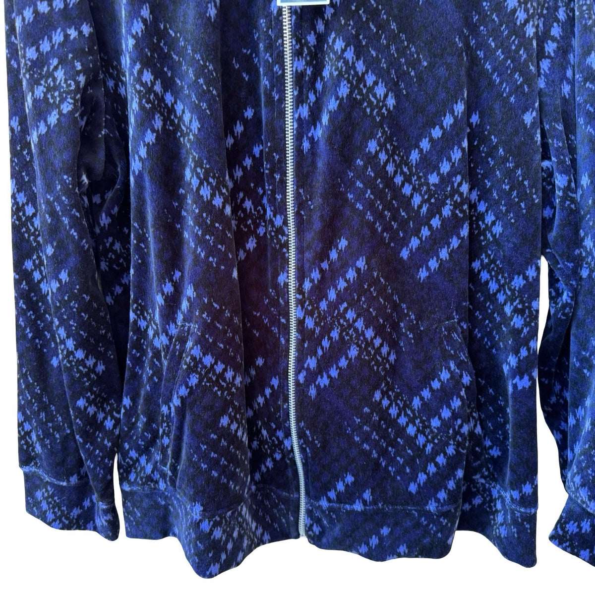 Karen Scott Layering Plush Velour Houndstooth Zip Up Sport Jacket Navy PXL NEW