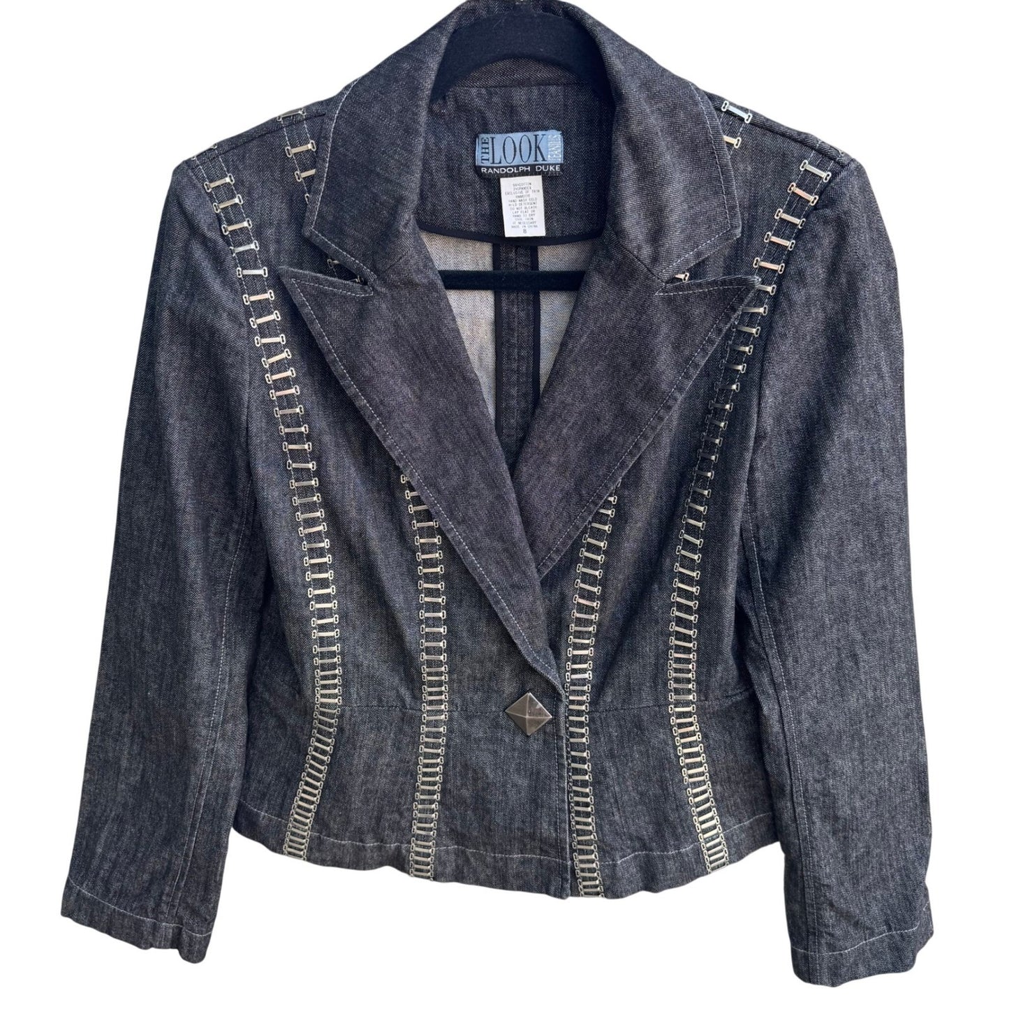 Randolph Duke The Look Jeans Dark Wash Denim Blazer Metal Hardware Jacket Size 8