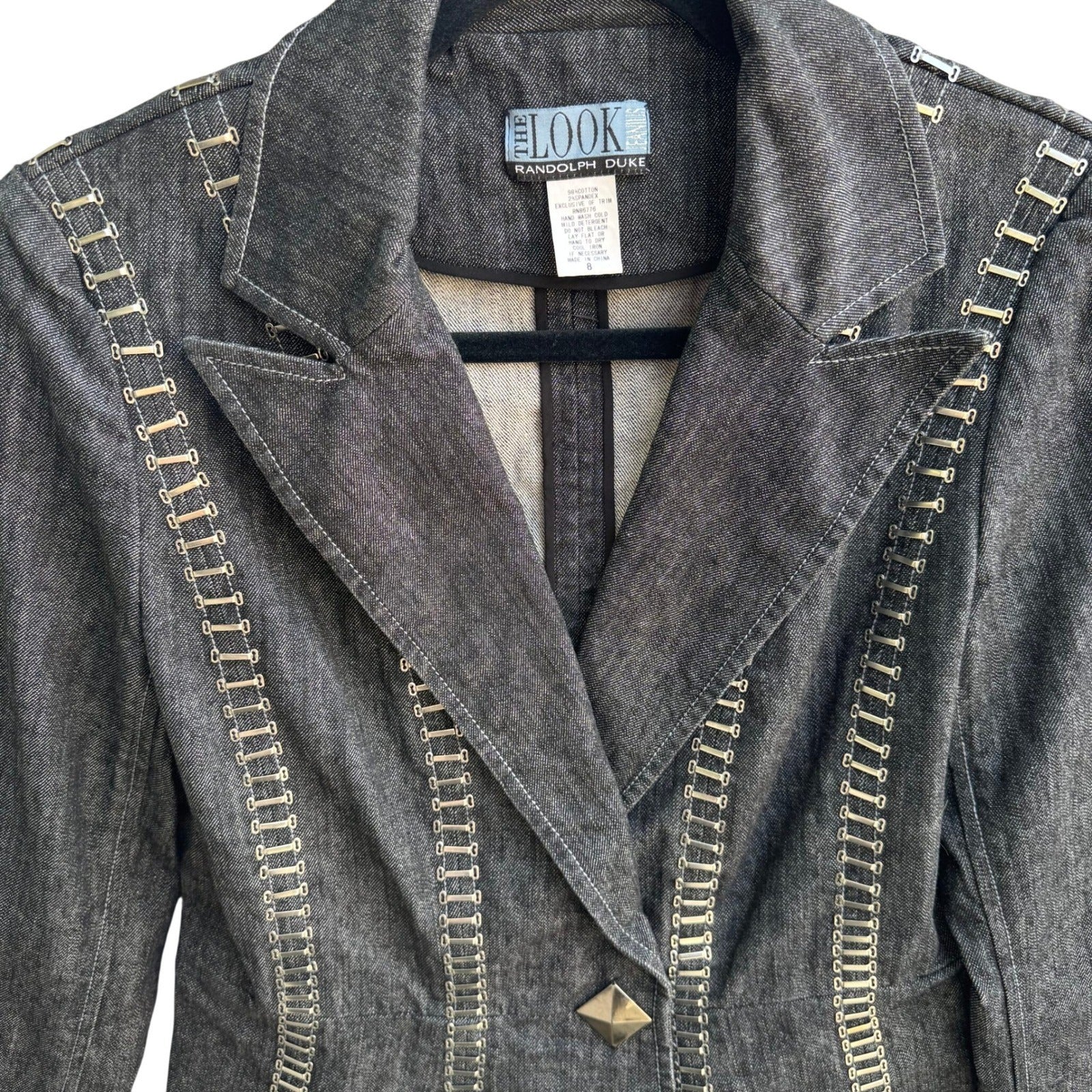 Randolph Duke The Look Jeans Dark Wash Denim Blazer Metal Hardware Jacket Size 8