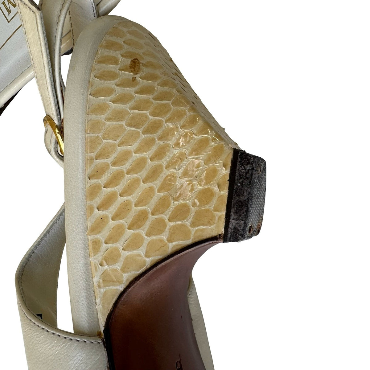 Bruno Magli Vintage Italian Leather Snakeskin Cap Toe Slingback Pumps Cream 10B