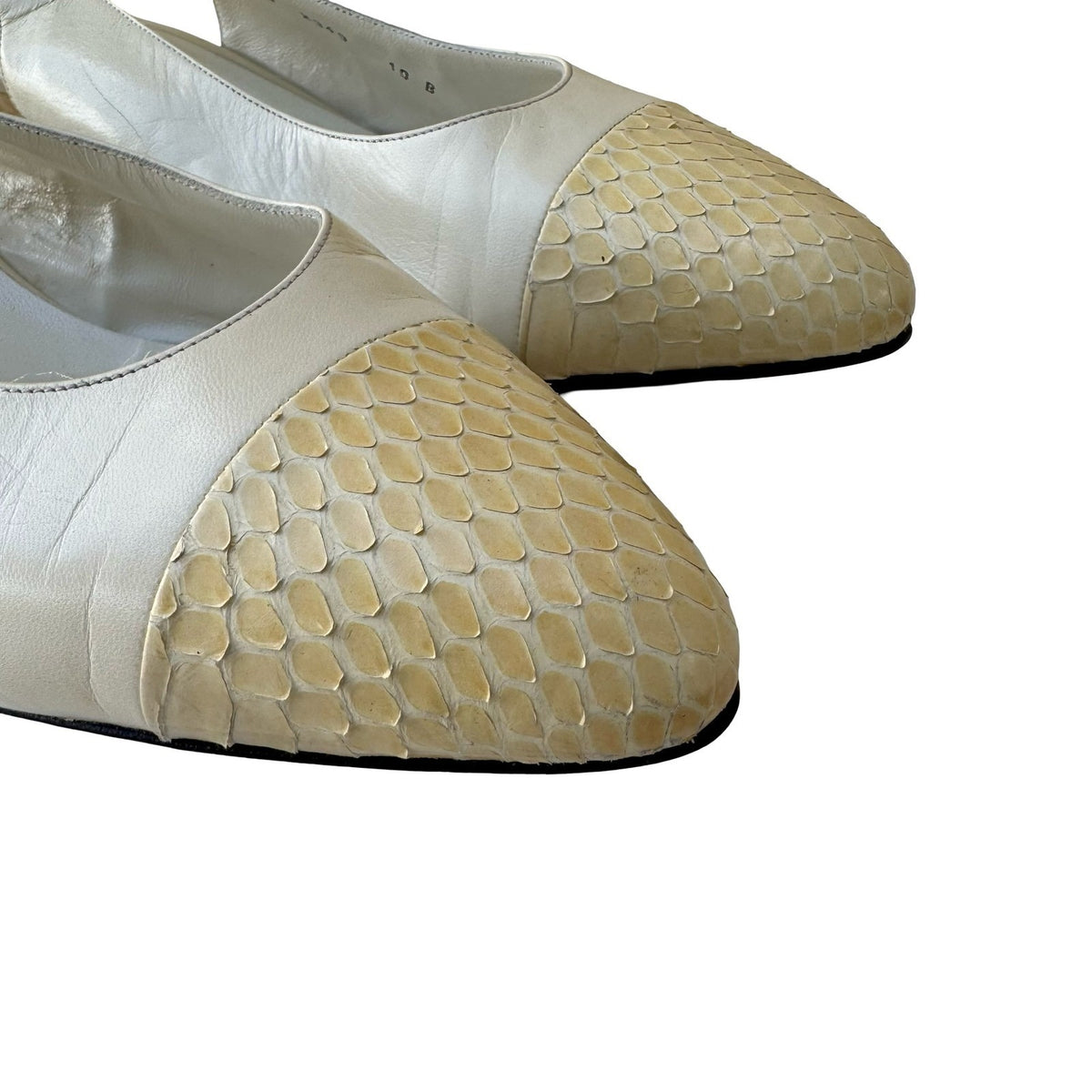 Bruno Magli Vintage Italian Leather Snakeskin Cap Toe Slingback Pumps Cream 10B