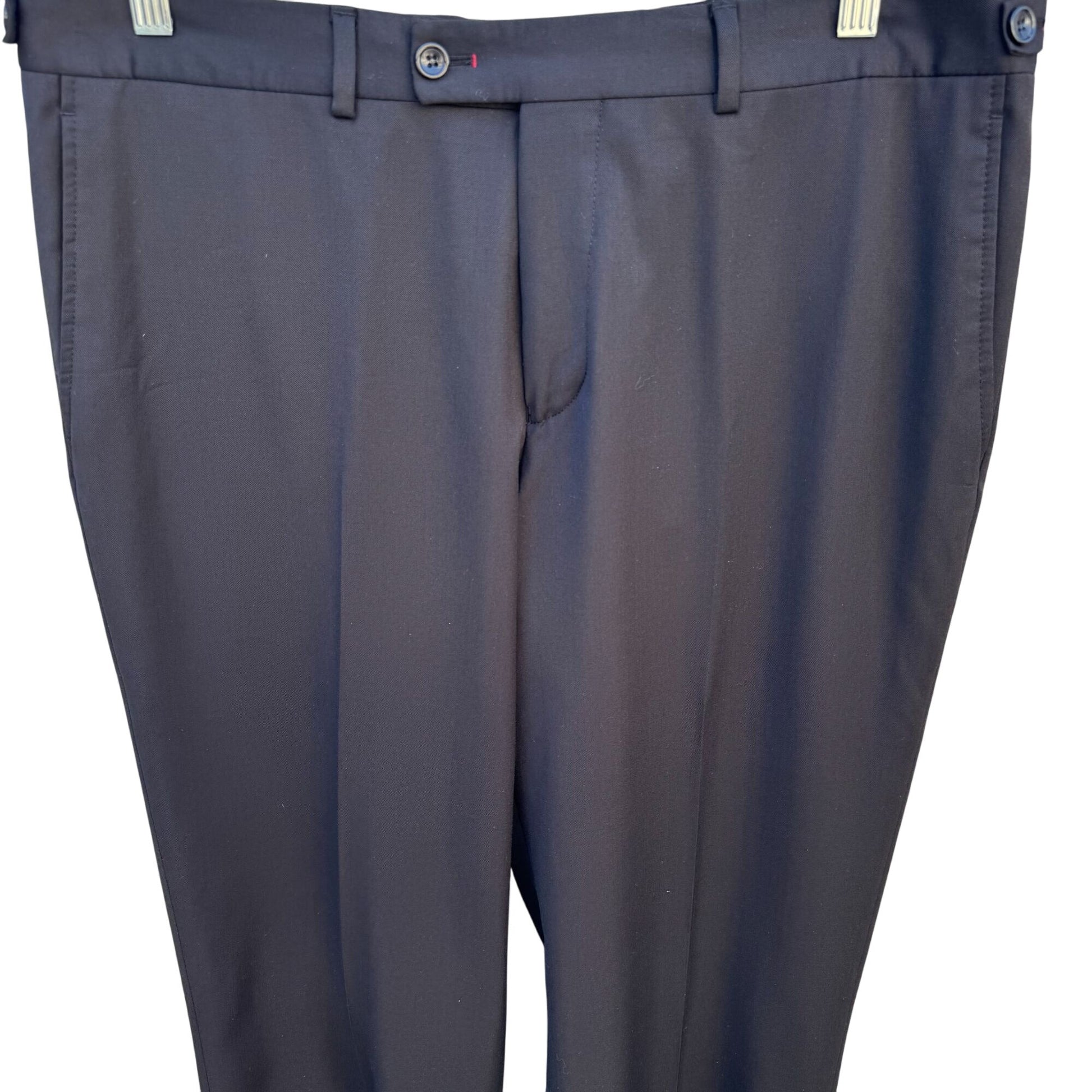 Edward Morris London Mens Wool Super 150s Extrafine Merinos Black Tailored Pants