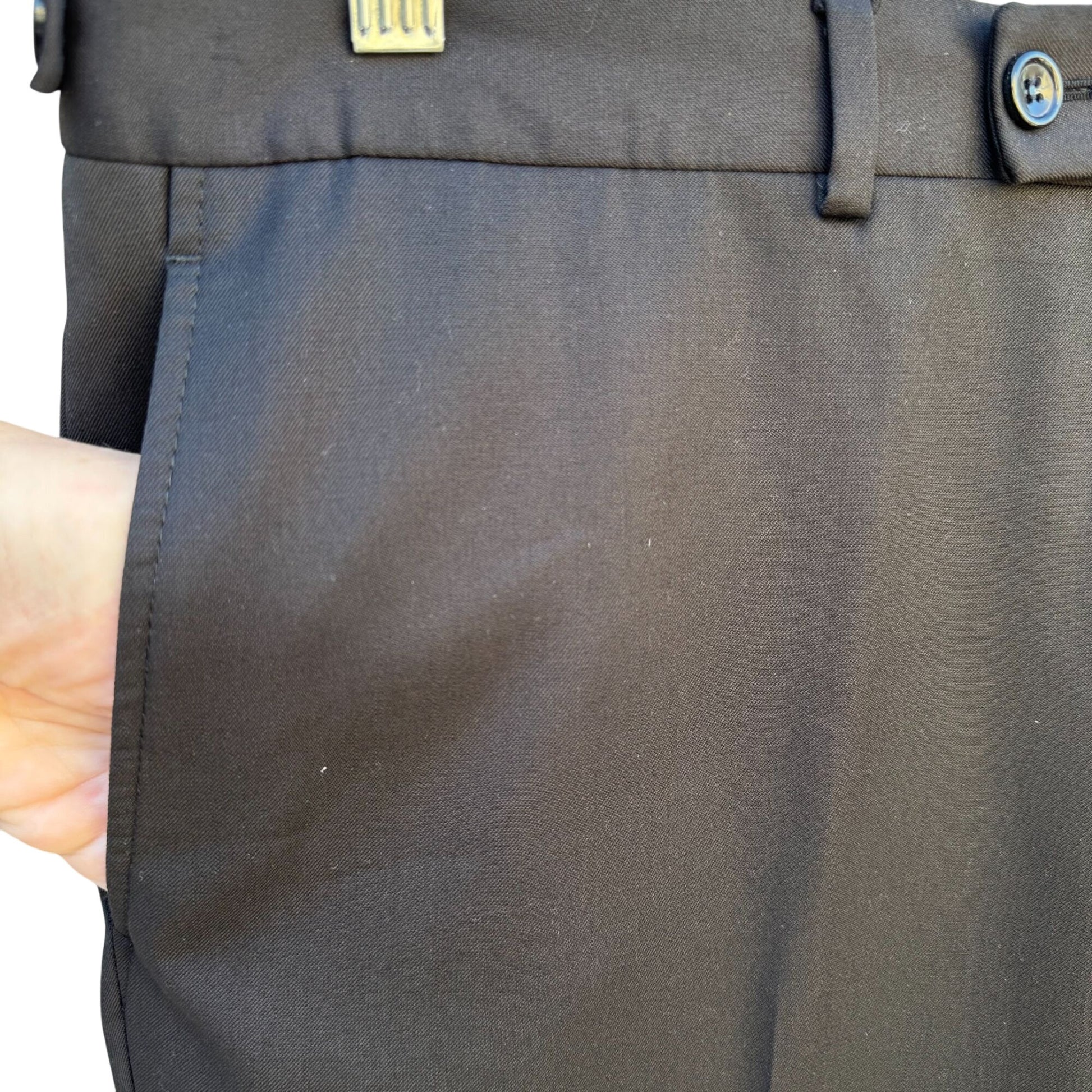 Edward Morris London Mens Wool Super 150s Extrafine Merinos Black Tailored Pants