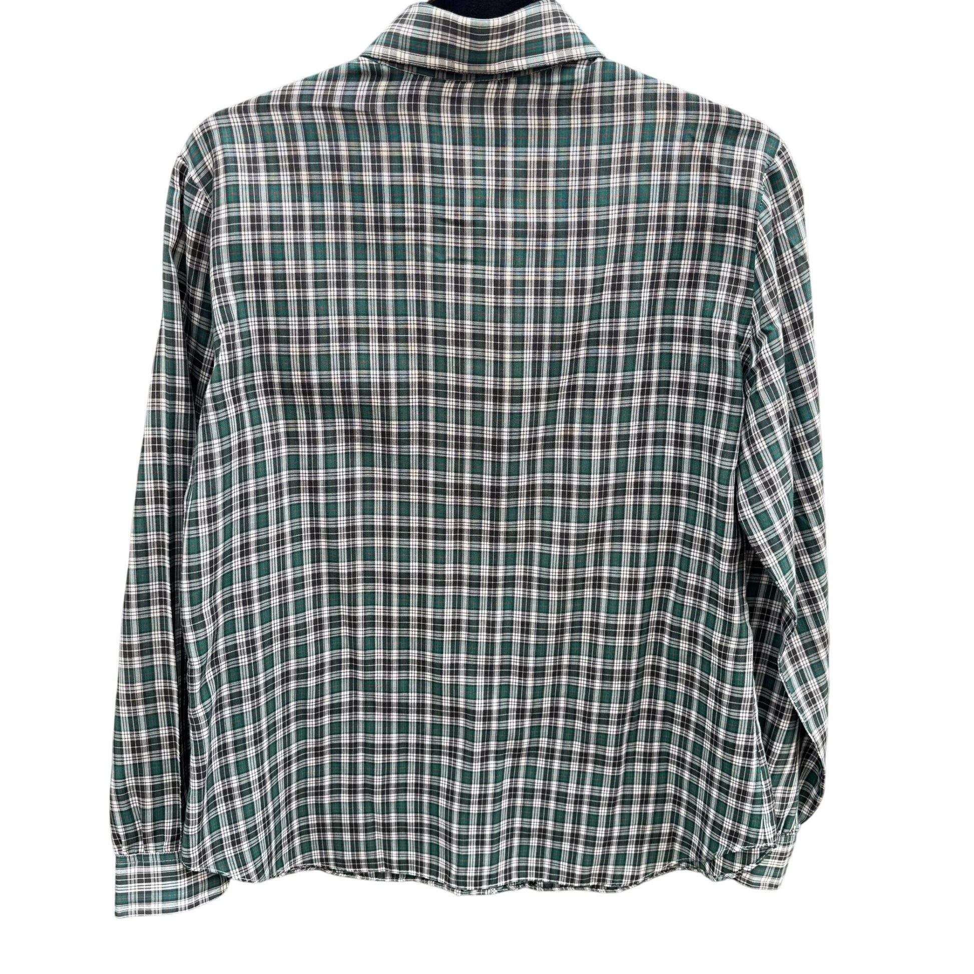 Ship N Shore Vintage 70s Plaid Button-Up Shirt Green Black Long Sleeve Retro L