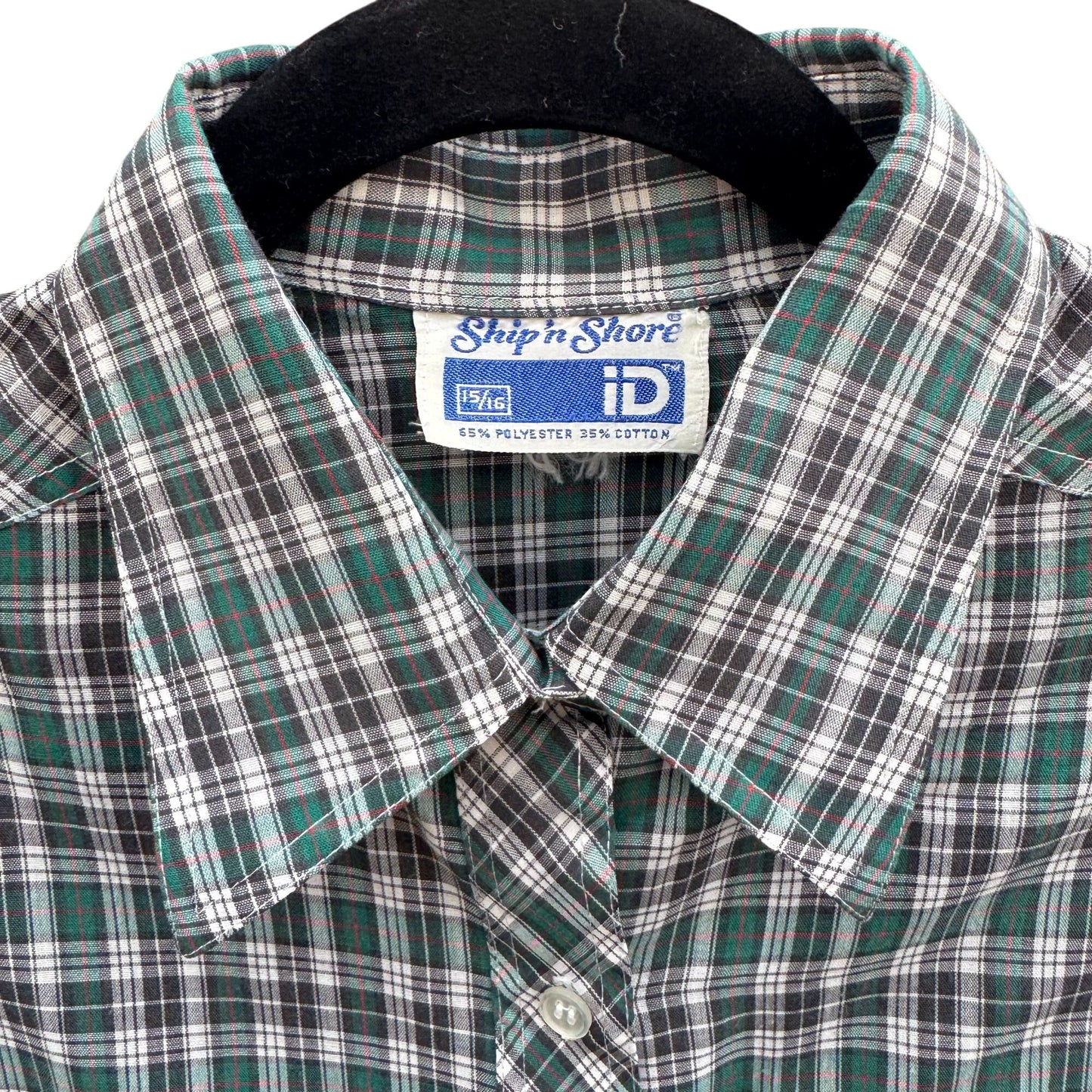 Ship N Shore Vintage 70s Plaid Button-Up Shirt Green Black Long Sleeve Retro L