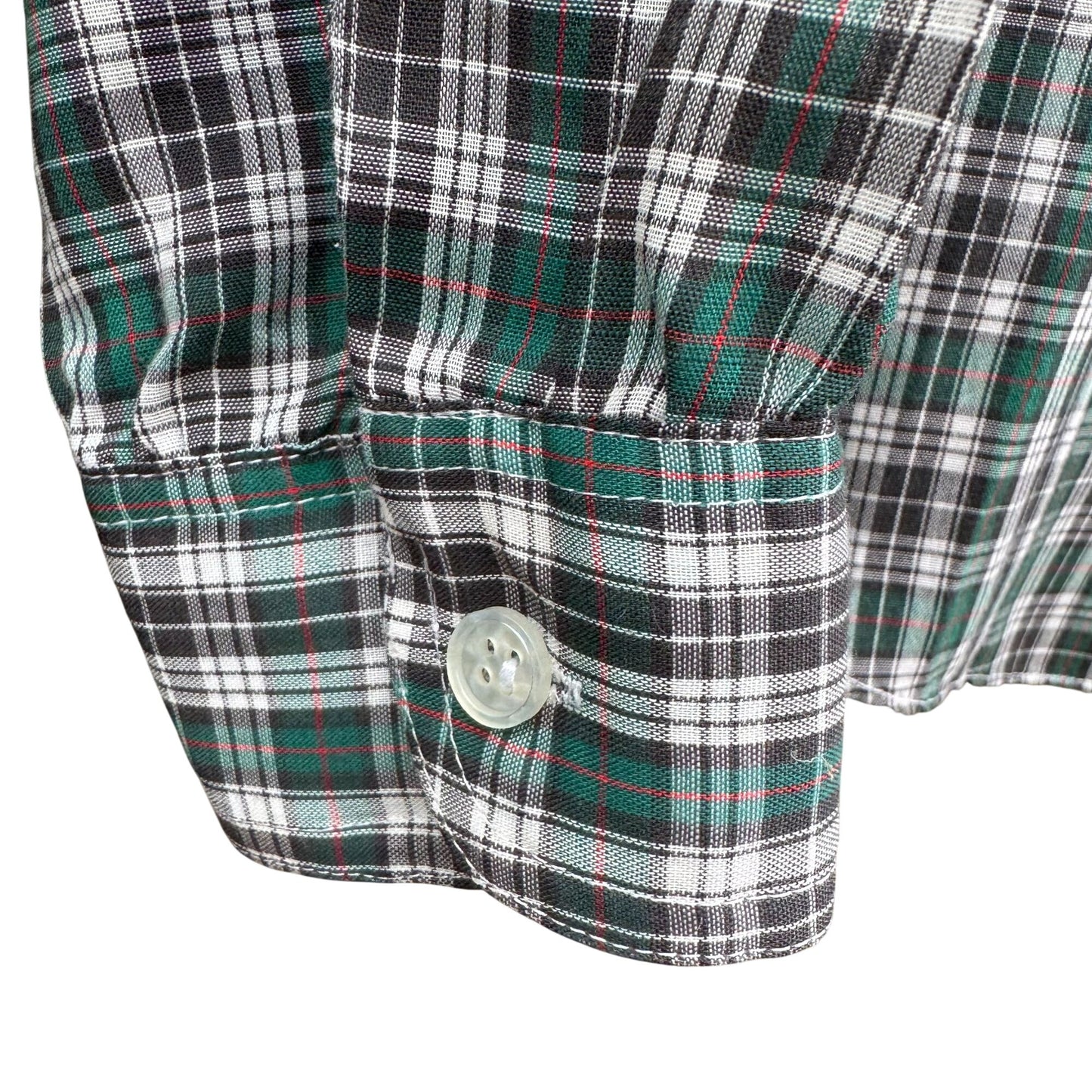 Ship N Shore Vintage 70s Plaid Button-Up Shirt Green Black Long Sleeve Retro L