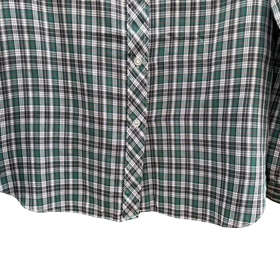 Ship N Shore Vintage 70s Plaid Button-Up Shirt Green Black Long Sleeve Retro L