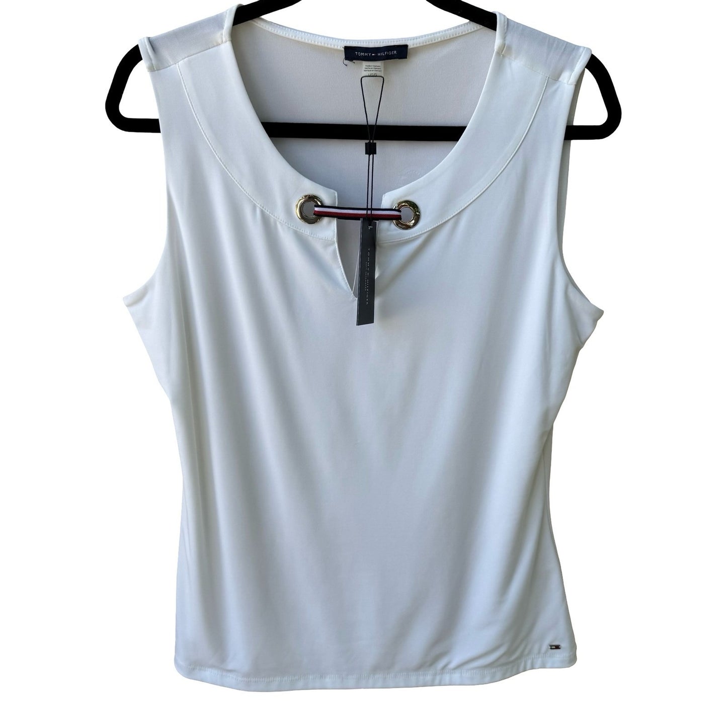 Tommy Hilfiger Preppy Nautical Ivy League Keyhole Grommet Sleeveless Top L NEW
