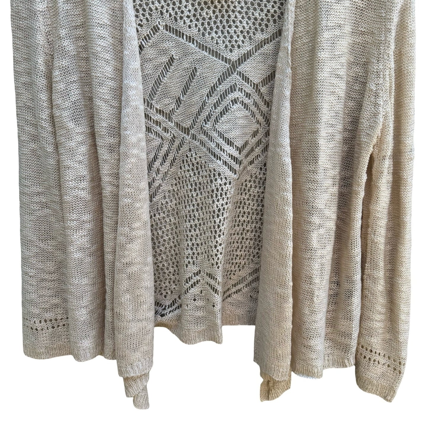 United States Sweaters Boho Coastal Beachy Crochet Open Front Cardigan Tan L NWT