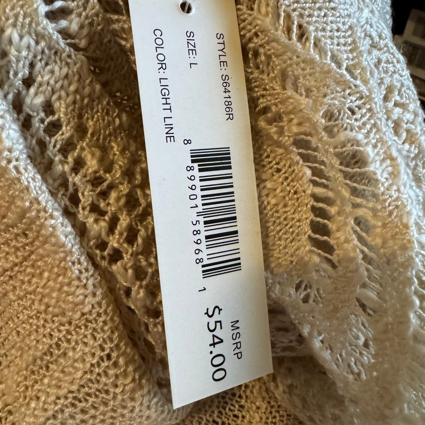 United States Sweaters Boho Coastal Beachy Crochet Open Front Cardigan Tan L NWT