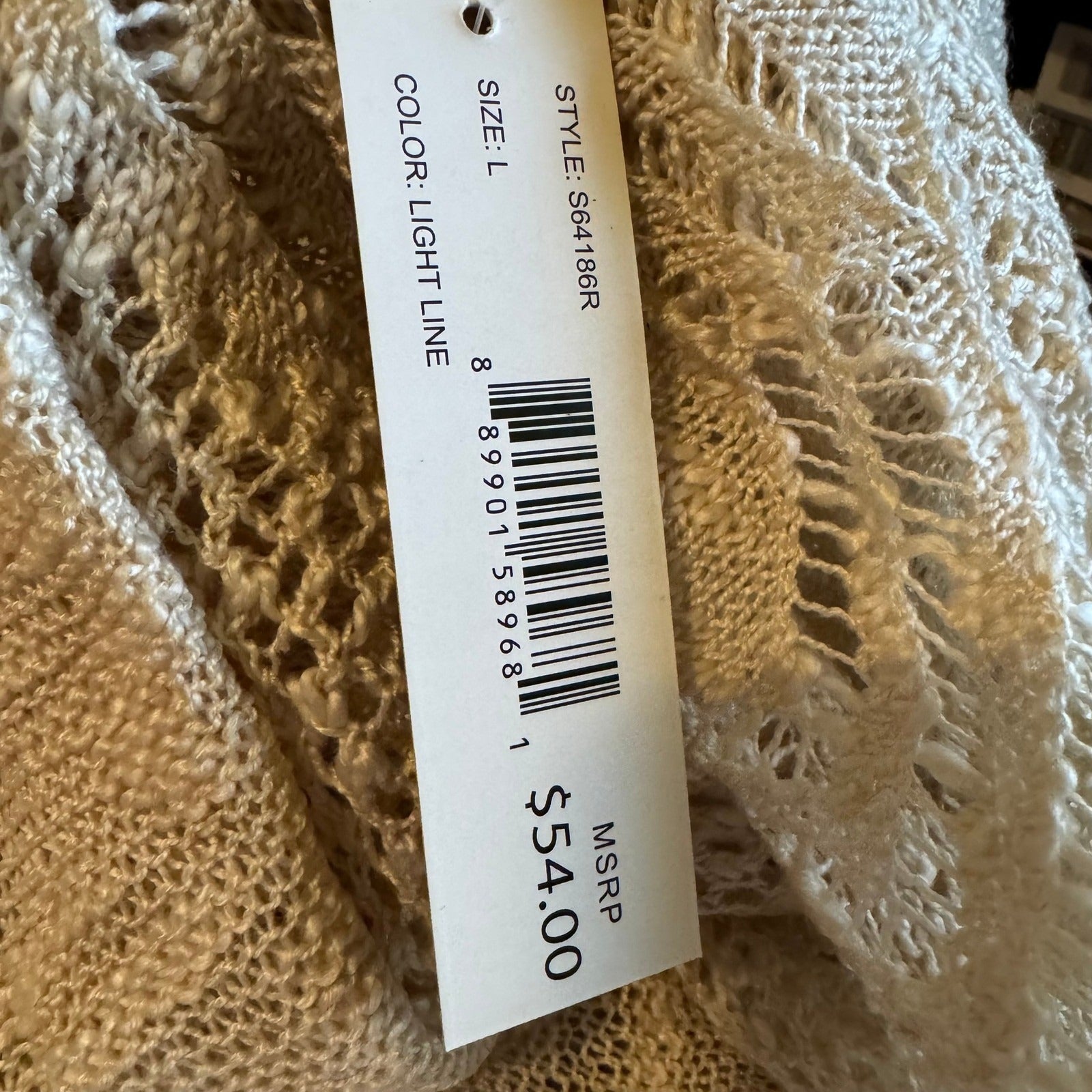 United States Sweaters Boho Coastal Beachy Crochet Open Front Cardigan Tan L NWT
