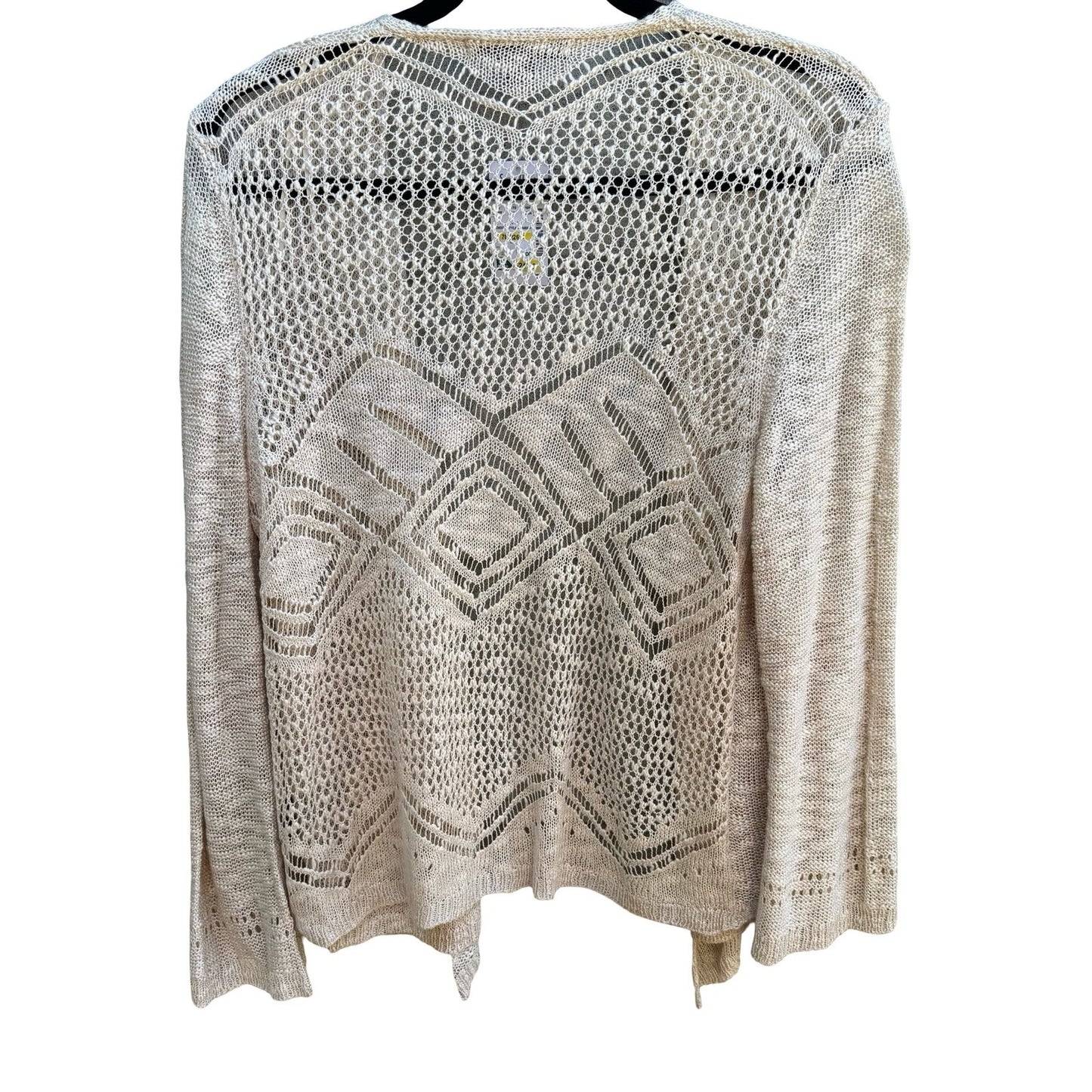 United States Sweaters Boho Coastal Beachy Crochet Open Front Cardigan Tan L NWT