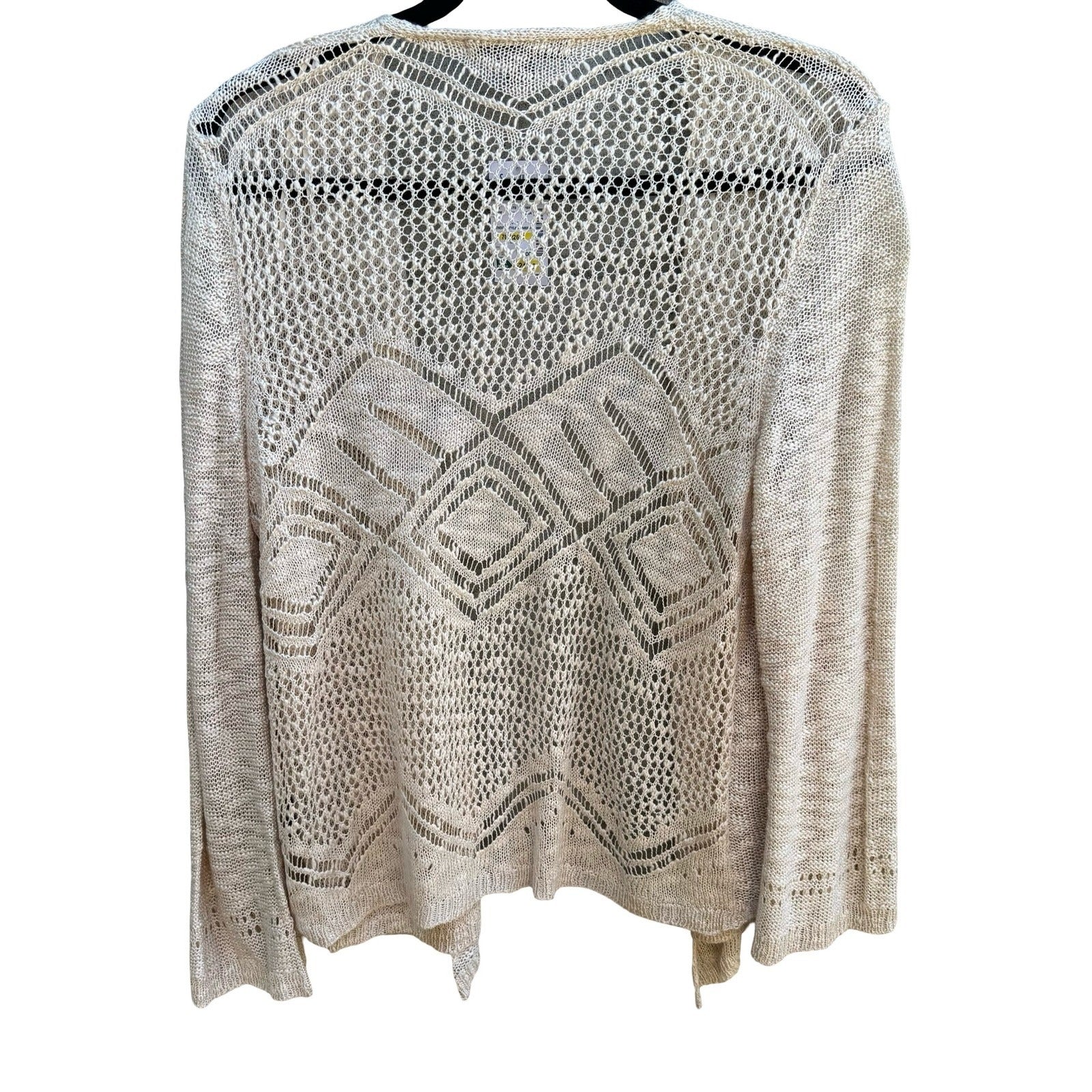 United States Sweaters Boho Coastal Beachy Crochet Open Front Cardigan Tan L NWT