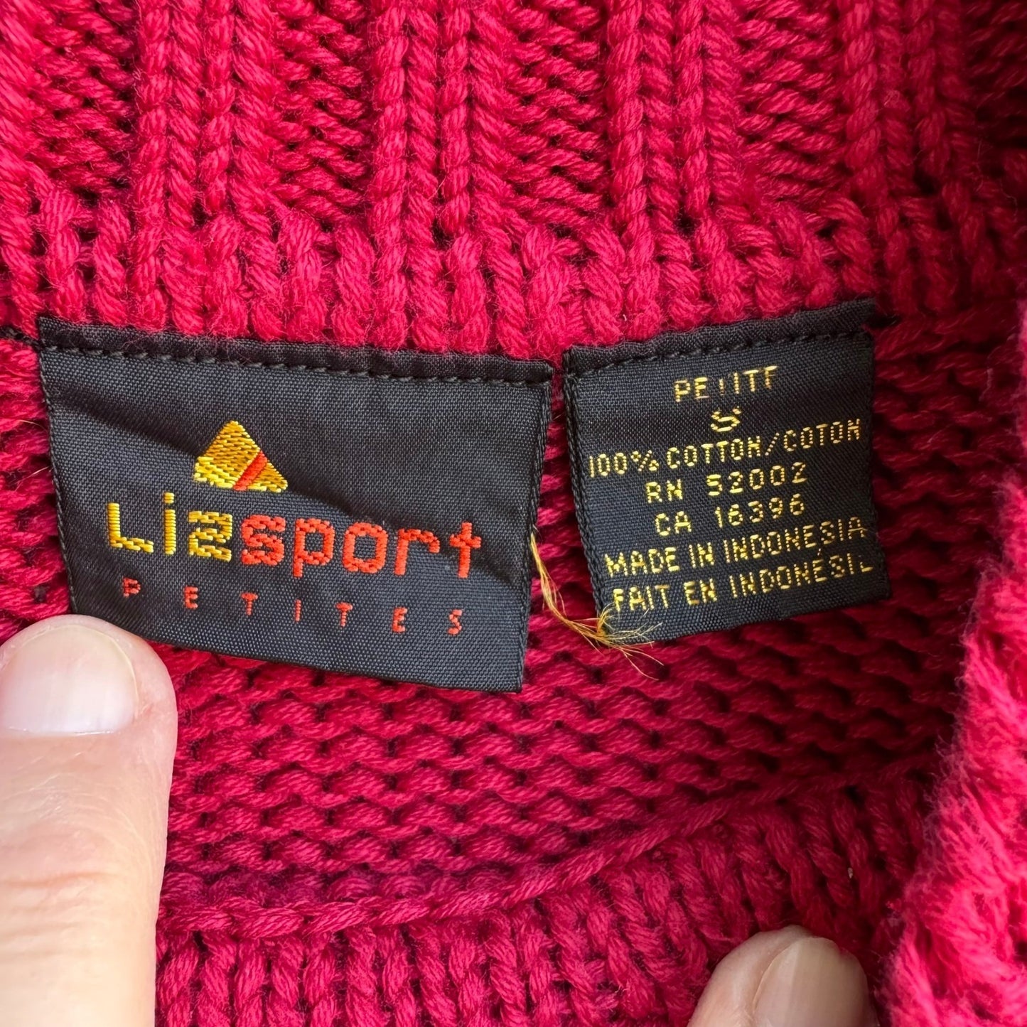 Lizsport Vintage Magenta Pink Cable Knit Cotton Mock Neck Cropped Sweater Small
