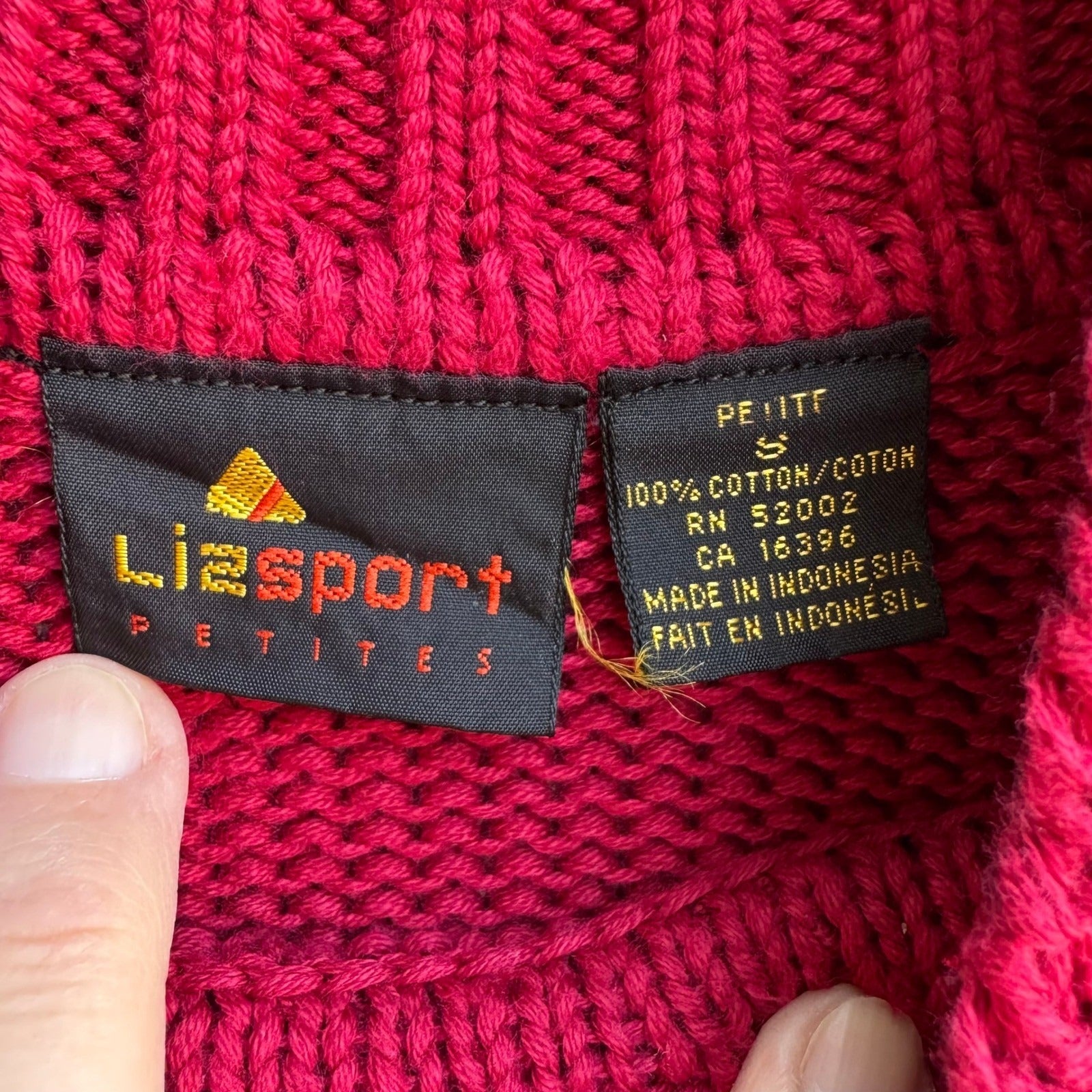 Lizsport Vintage Magenta Pink Cable Knit Cotton Mock Neck Cropped Sweater Small