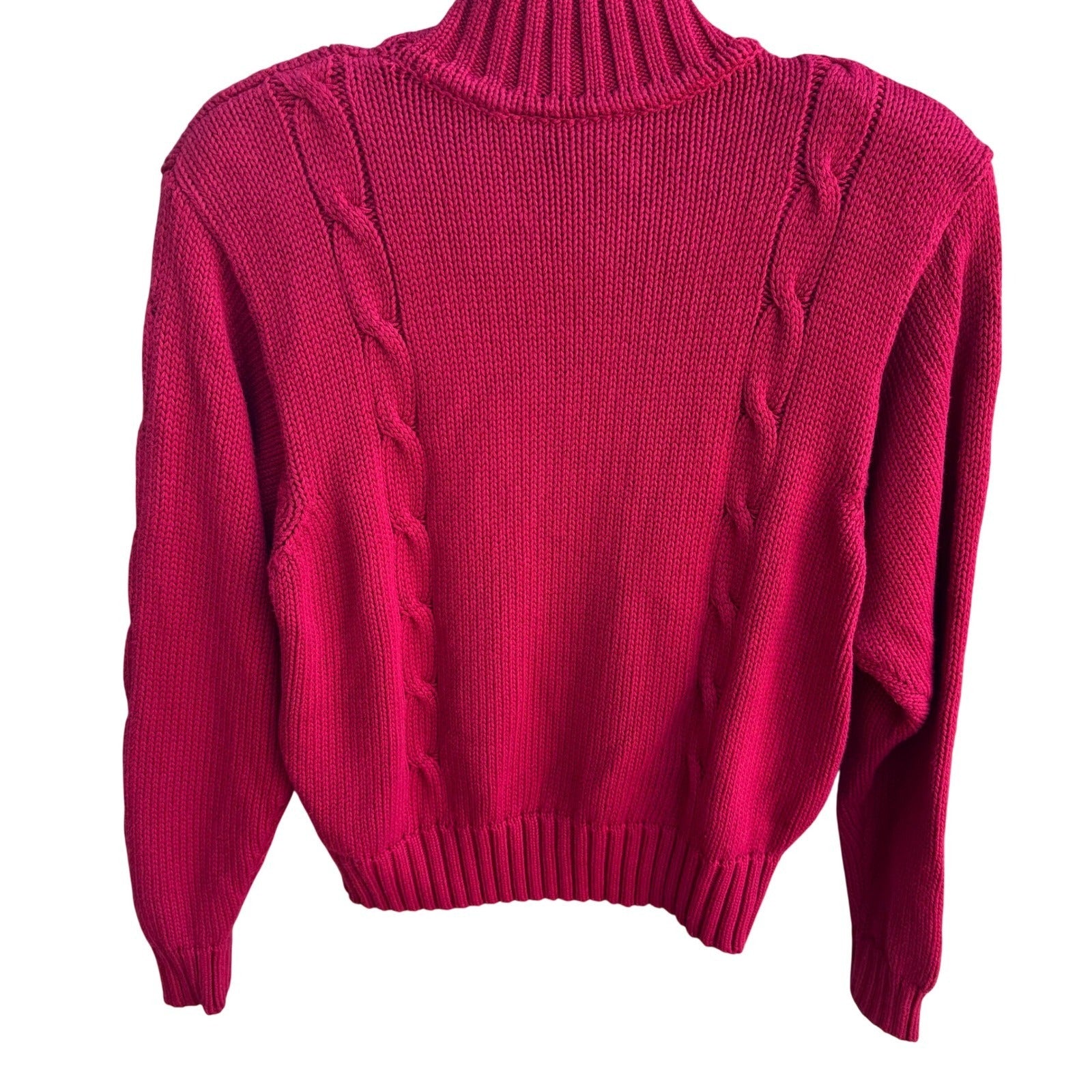 Lizsport Vintage Magenta Pink Cable Knit Cotton Mock Neck Cropped Sweater Small