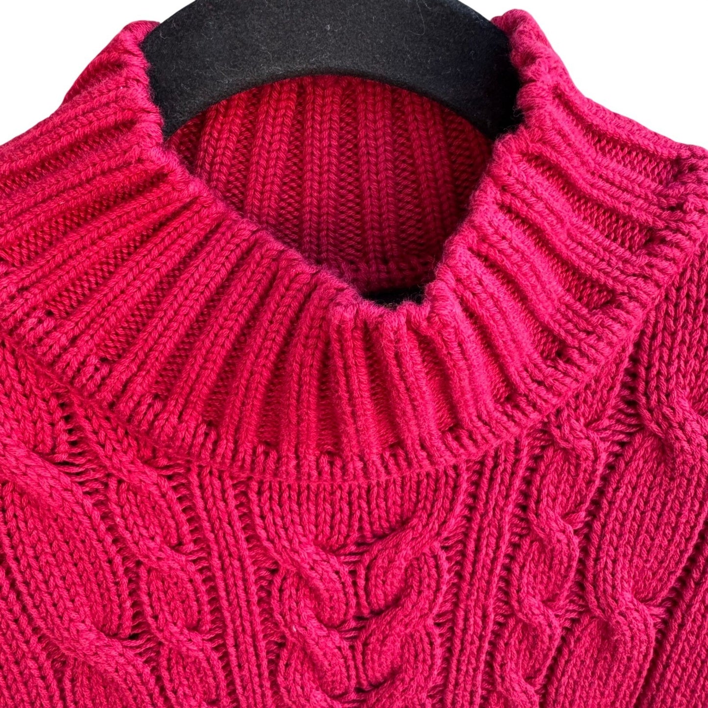 Lizsport Vintage Magenta Pink Cable Knit Cotton Mock Neck Cropped Sweater Small