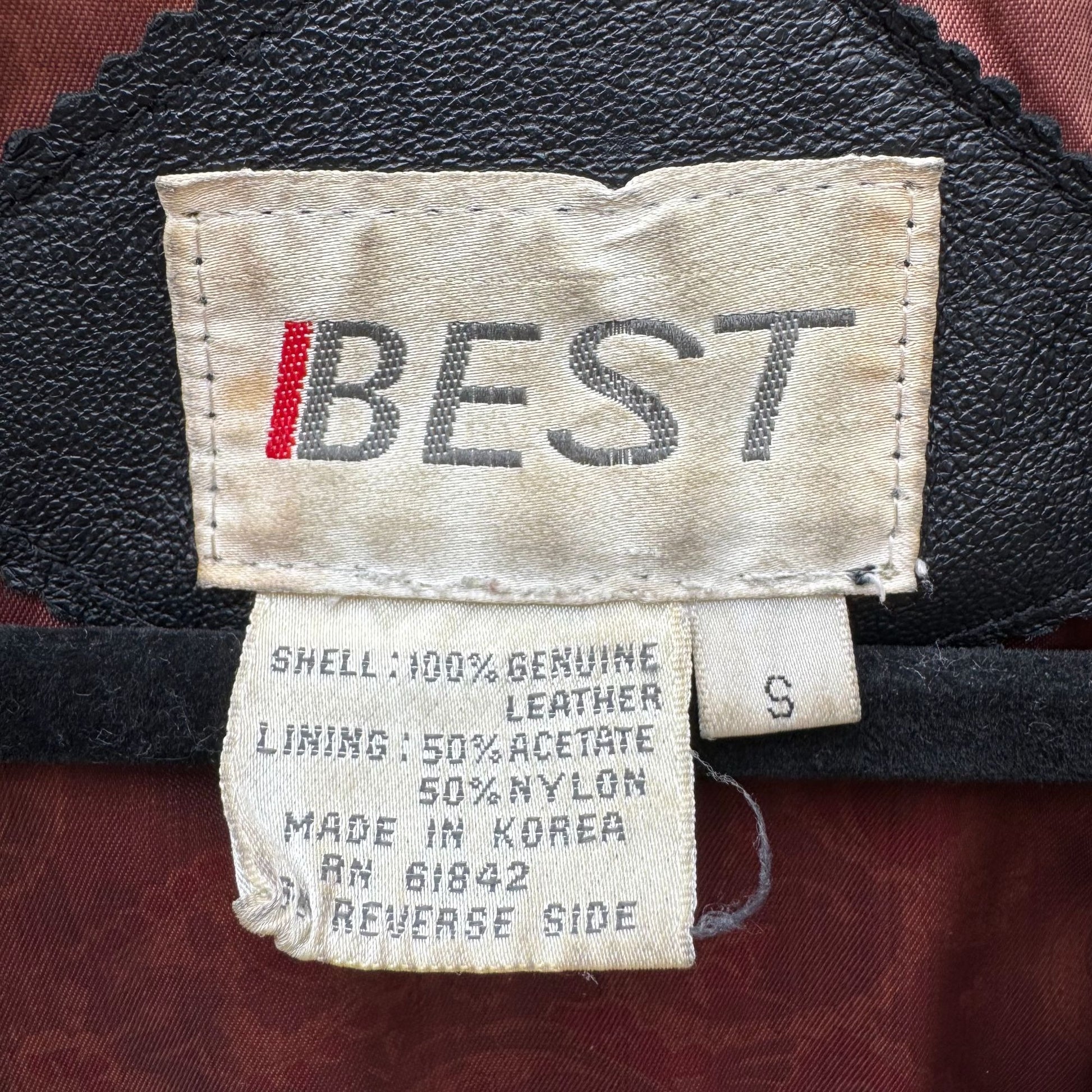 Best Vintage Black Genuine Leather Coat Jacket Womens Floral Trim Button Closure