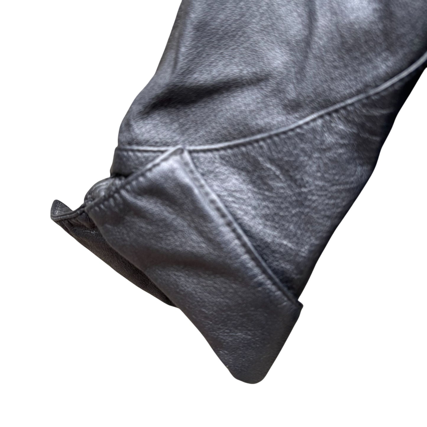 Best Vintage Black Genuine Leather Coat Jacket Womens Floral Trim Button Closure