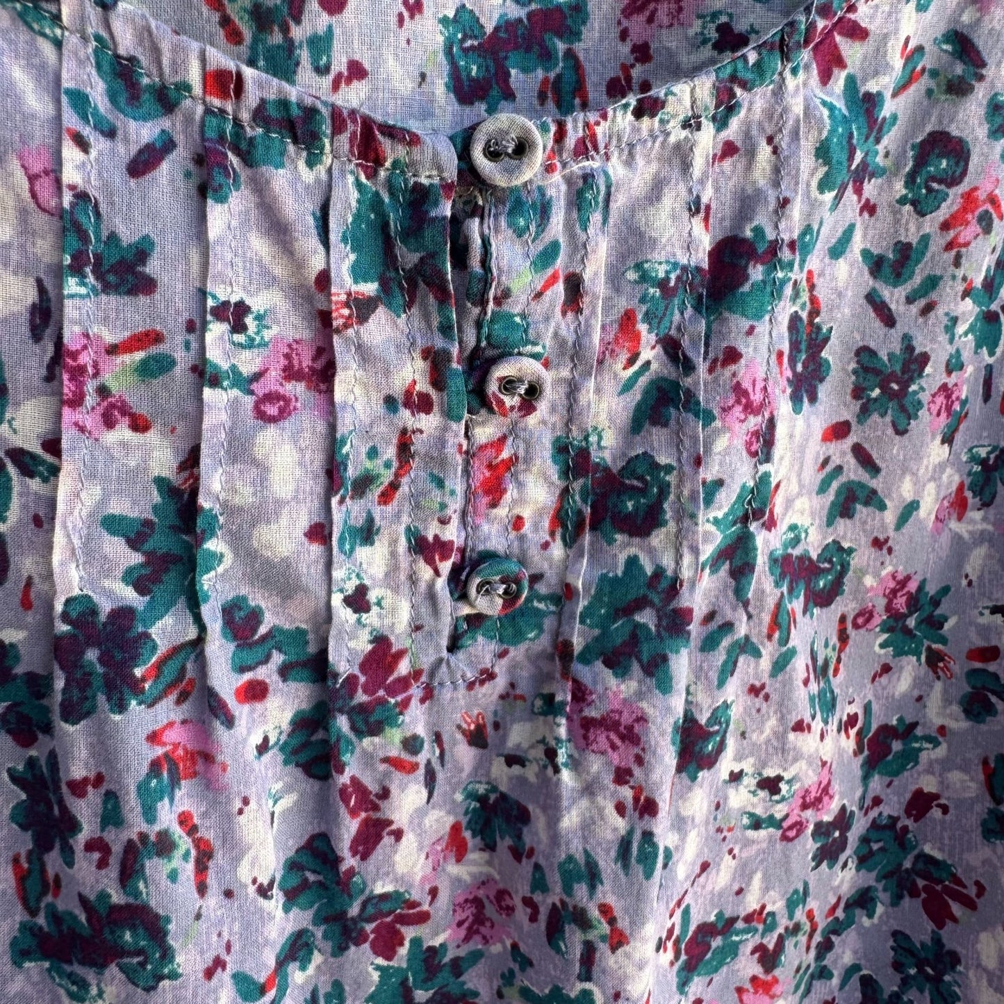 Eddie Bauer Womens Floral Boho Pleated Placket Cotton Sleeveless Tank Blouse XXL