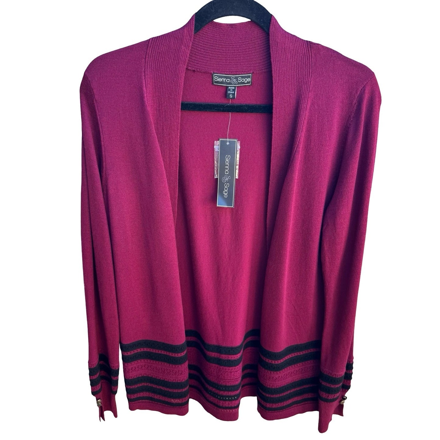 Sienna Sage Minimalist Preppy Layering Striped Open Front Cardigan Sweater S NWT