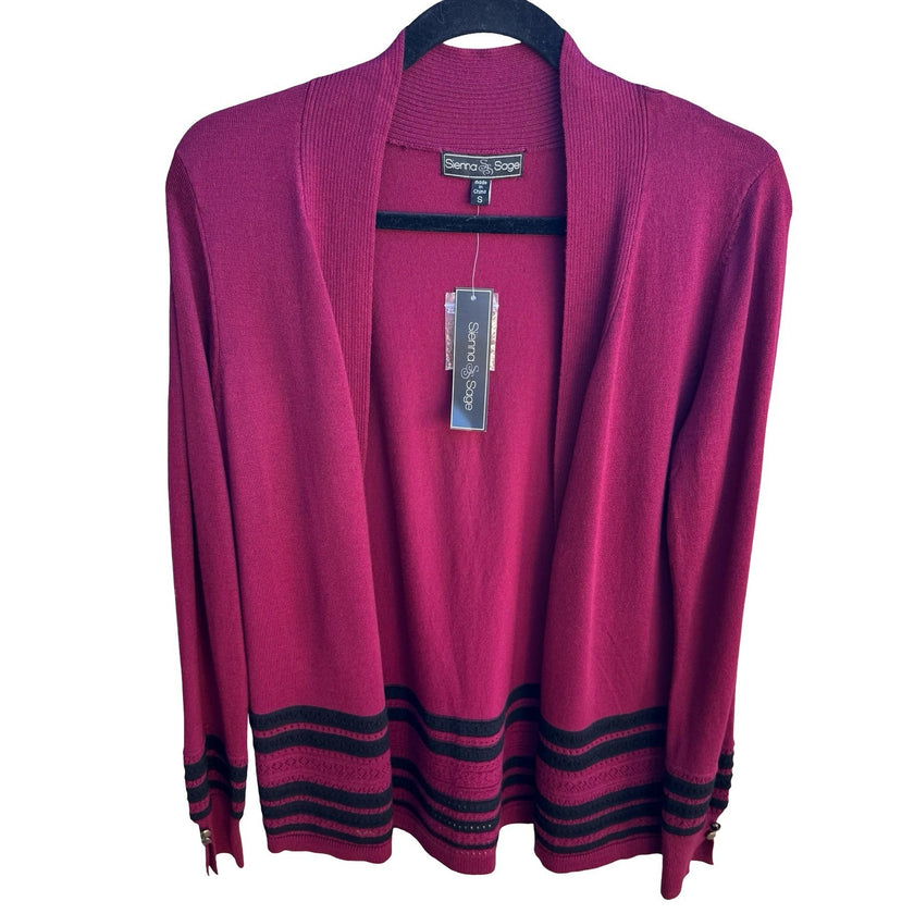 Sienna Sage Minimalist Preppy Layering Striped Open Front Cardigan Sweater S NWT