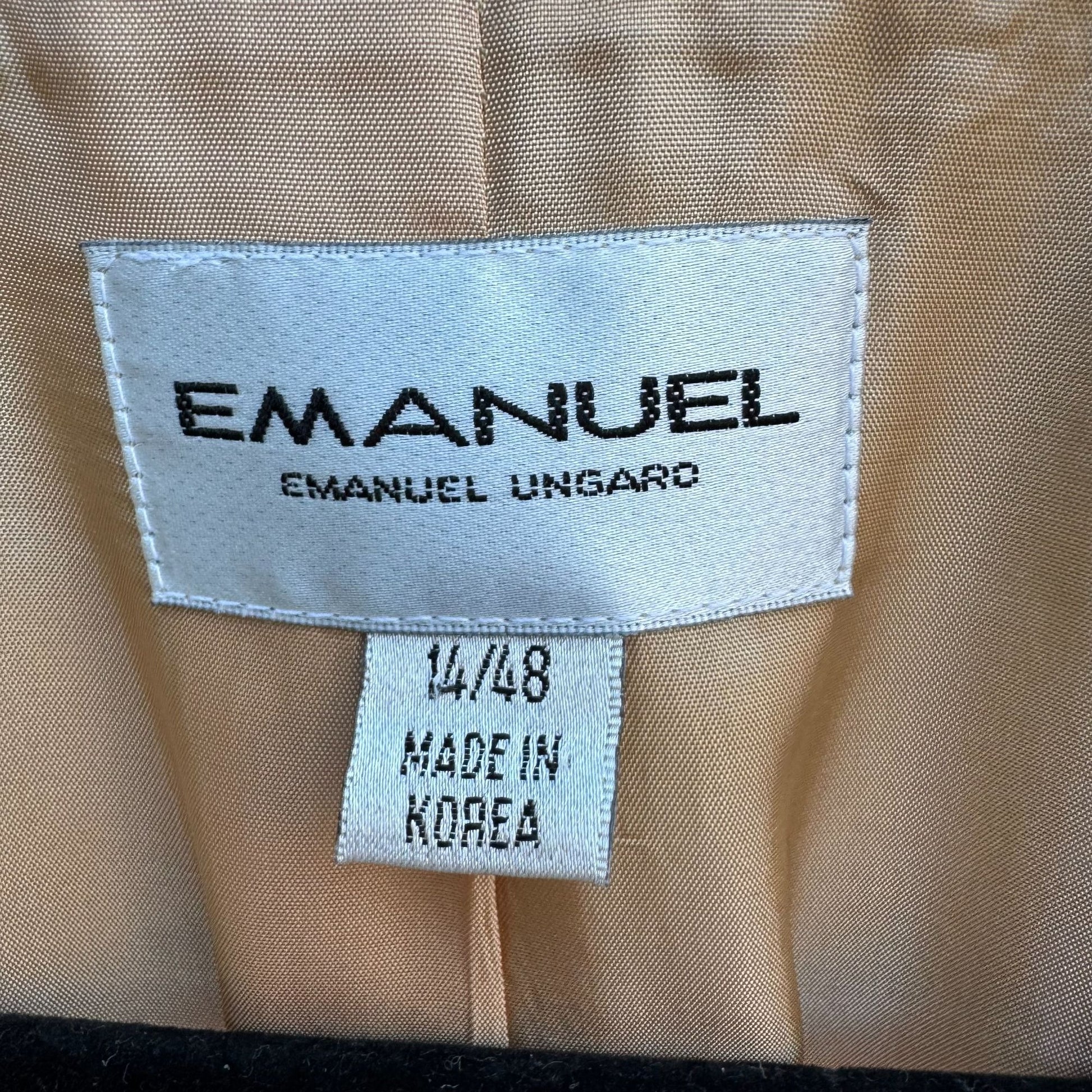Emanuel Ungaro Vintage Tan Womens Herringbone Blazer Jacket Tie Belt Size 14/48