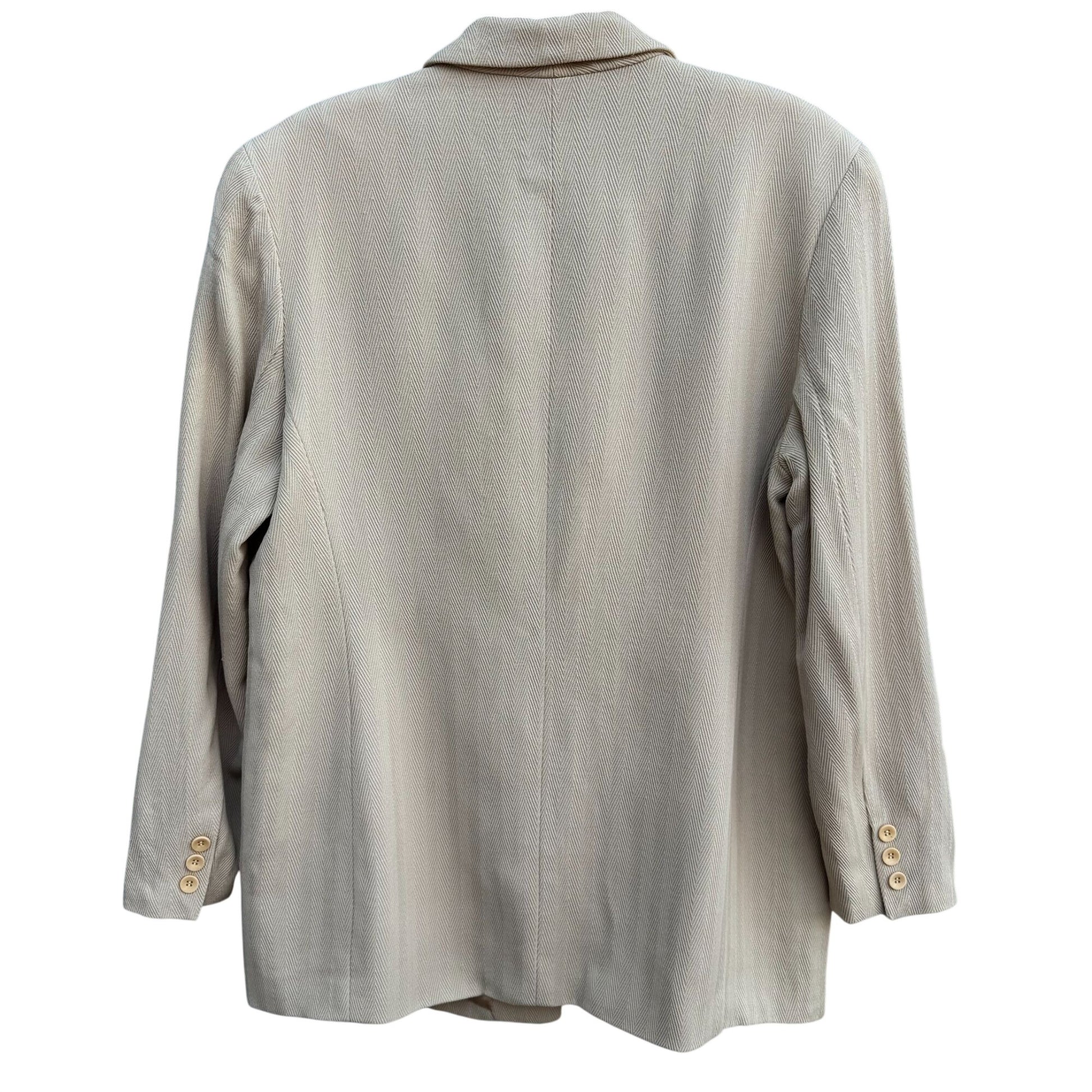 Emanuel Ungaro Vintage Tan Womens Herringbone Blazer Jacket Tie Belt Size 14/48