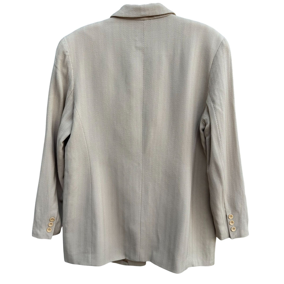 Emanuel Ungaro Vintage Tan Womens Herringbone Blazer Jacket Tie Belt Size 14/48