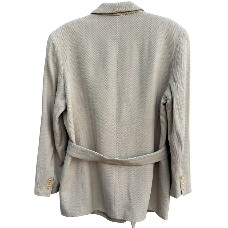 Emanuel Ungaro Vintage Tan Womens Herringbone Blazer Jacket Tie Belt Size 14/48