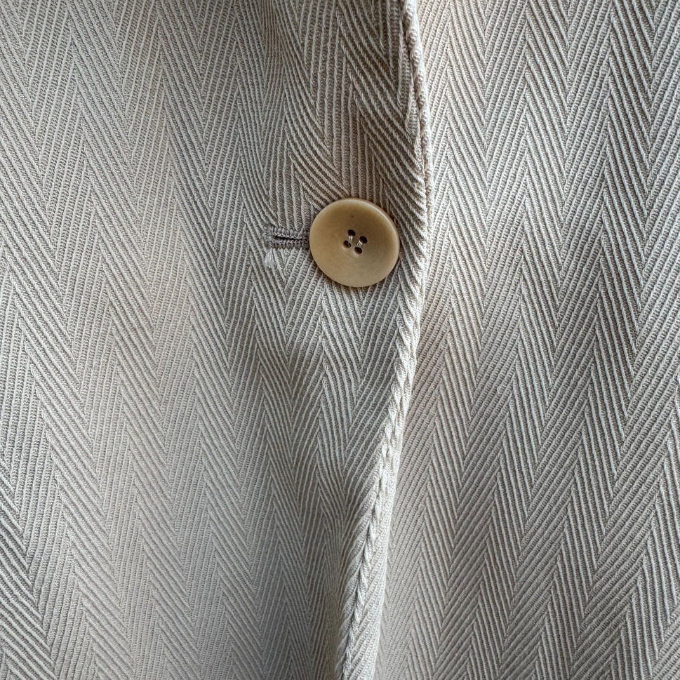 Emanuel Ungaro Vintage Tan Womens Herringbone Blazer Jacket Tie Belt Size 14/48