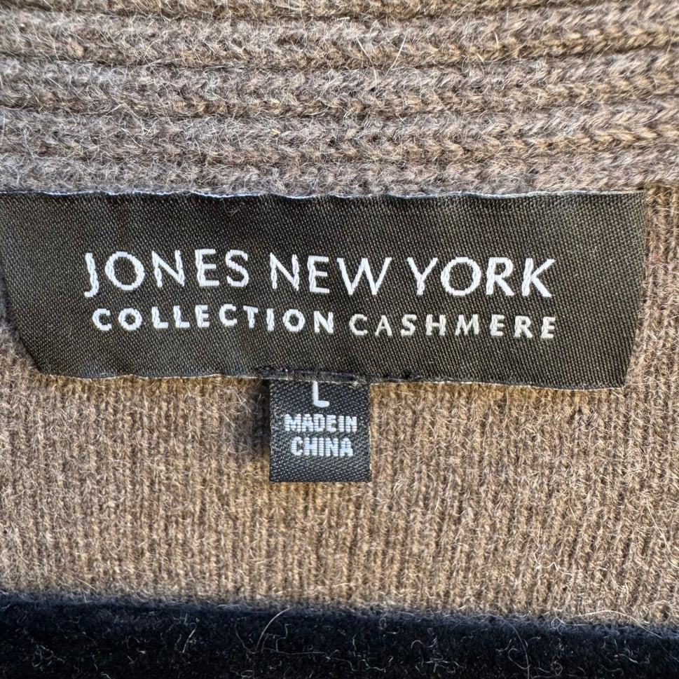Jones New York Collection 100% Cashmere Minimalist Luxury V-Neck Knot Sweater L