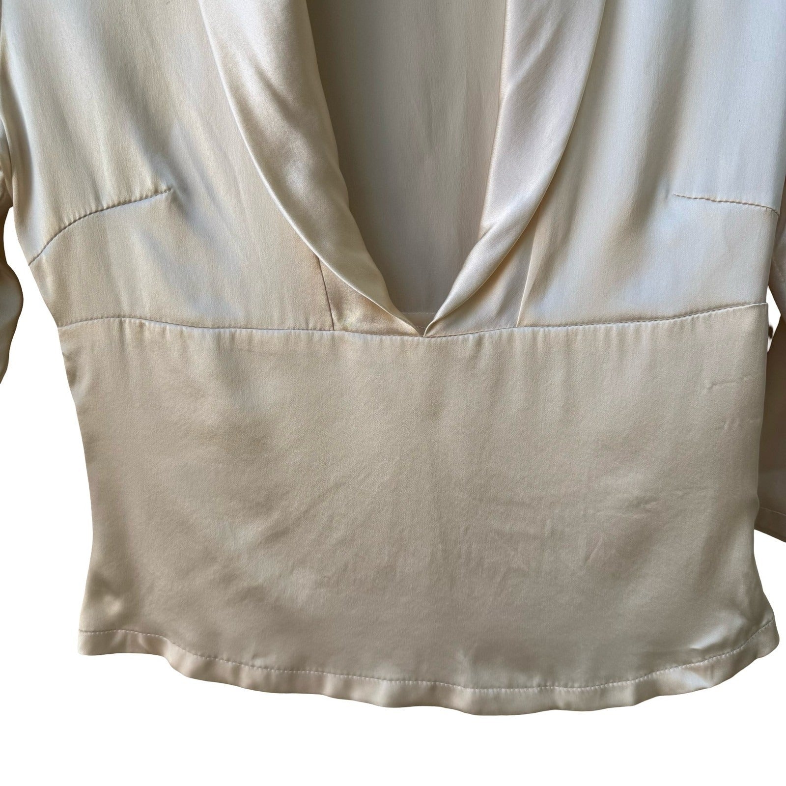 Santisima Y2K 100% Silk Quiet Luxury Old Money Minimalist Shawl Collar Blouse S