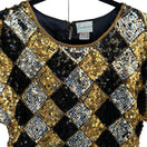 Switch Exclusive Vintage 80s Silk Sequin Harlequin Diamond Disco Gatsby Party Blouse S 3 image