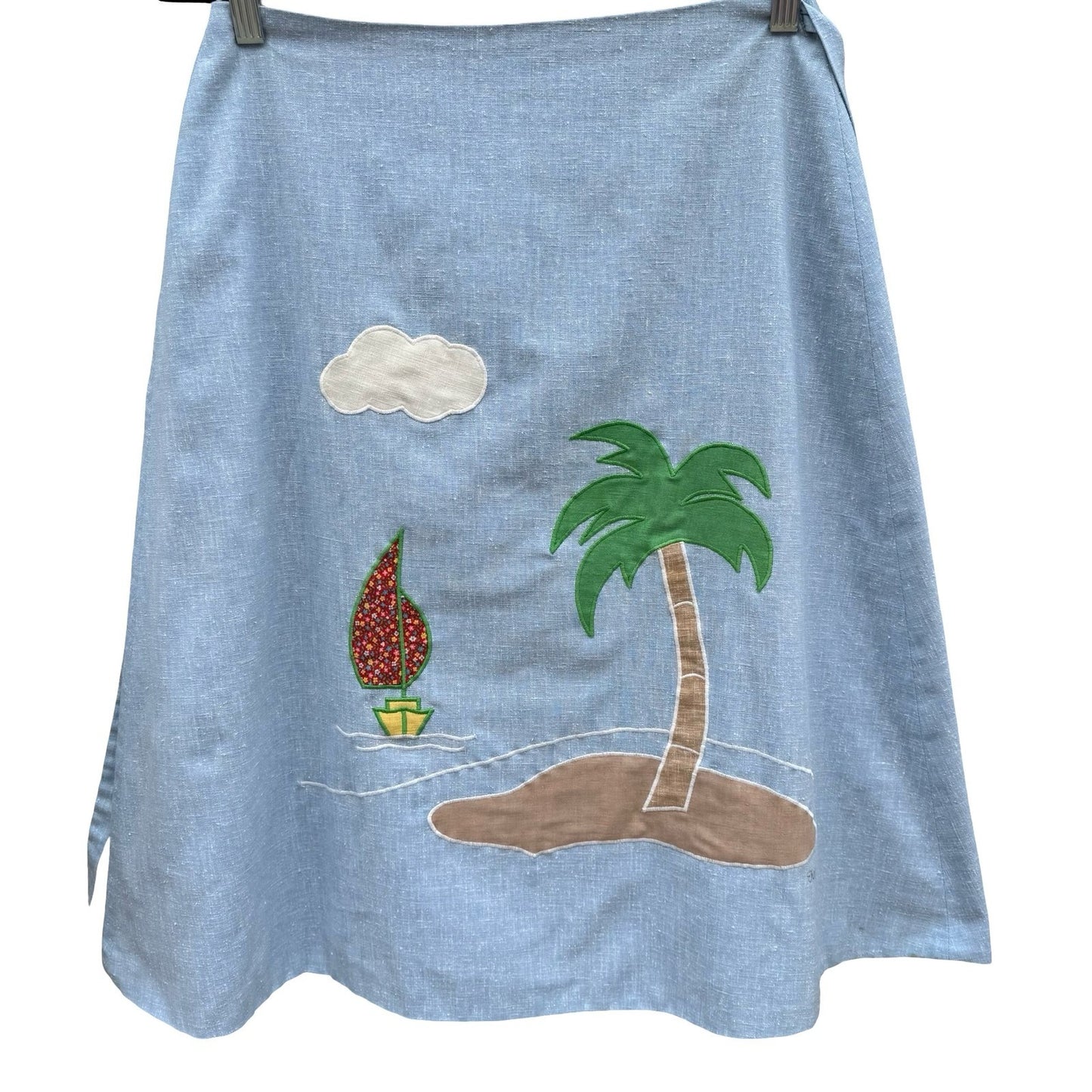 Katy-Did Casuals Vintage Tropical Applique Wrap Skirt Blue Floral Lined Midi