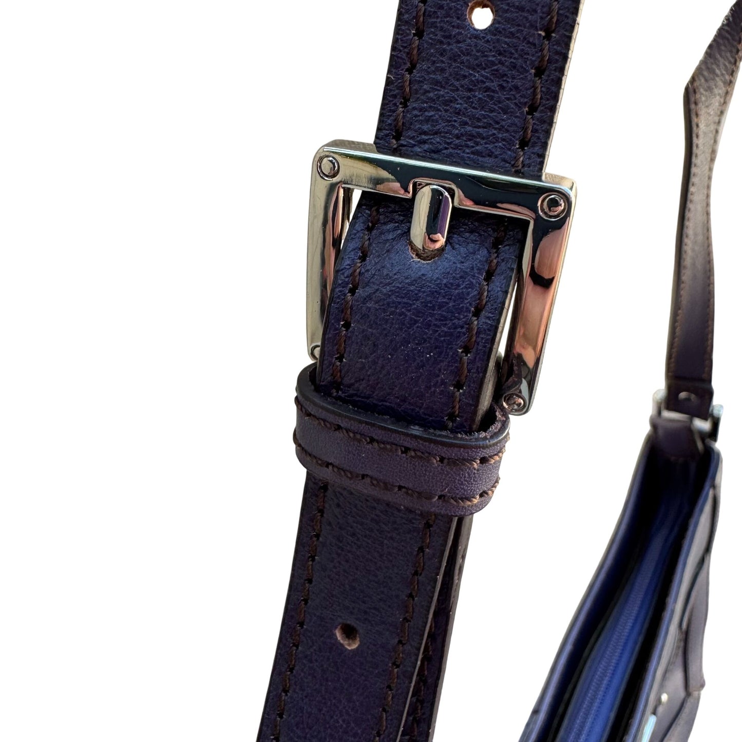 Etienne Aigner Navy Leather Buckle Detail Silver Hardware Shoulder Hobo Bag