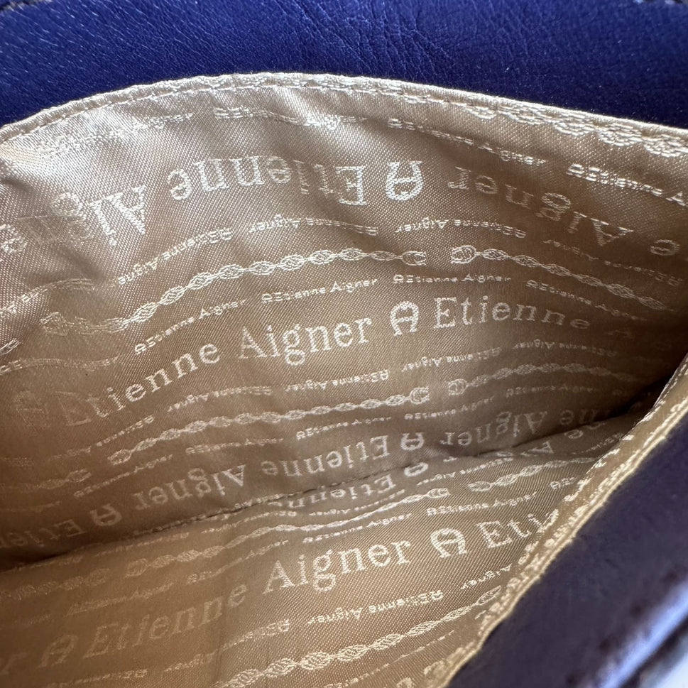 Etienne Aigner Navy Leather Buckle Detail Silver Hardware Shoulder Hobo Bag