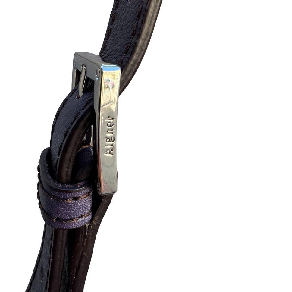 Etienne Aigner Navy Leather Buckle Detail Silver Hardware Shoulder Hobo Bag