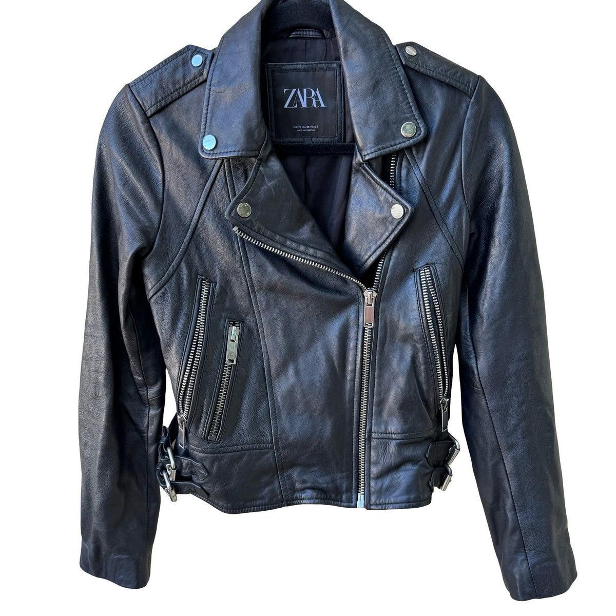 Zara Leather Biker Moto Rocker Streetwear Edgy Goth Grunge Sleek Jacket Black XS