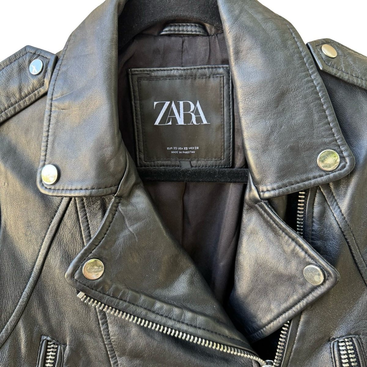 Zara Leather Biker Moto Rocker Streetwear Edgy Goth Grunge Sleek Jacket Black XS