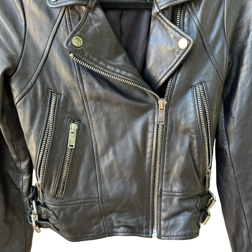 Zara Leather Biker Moto Rocker Streetwear Edgy Goth Grunge Sleek Jacket Black XS