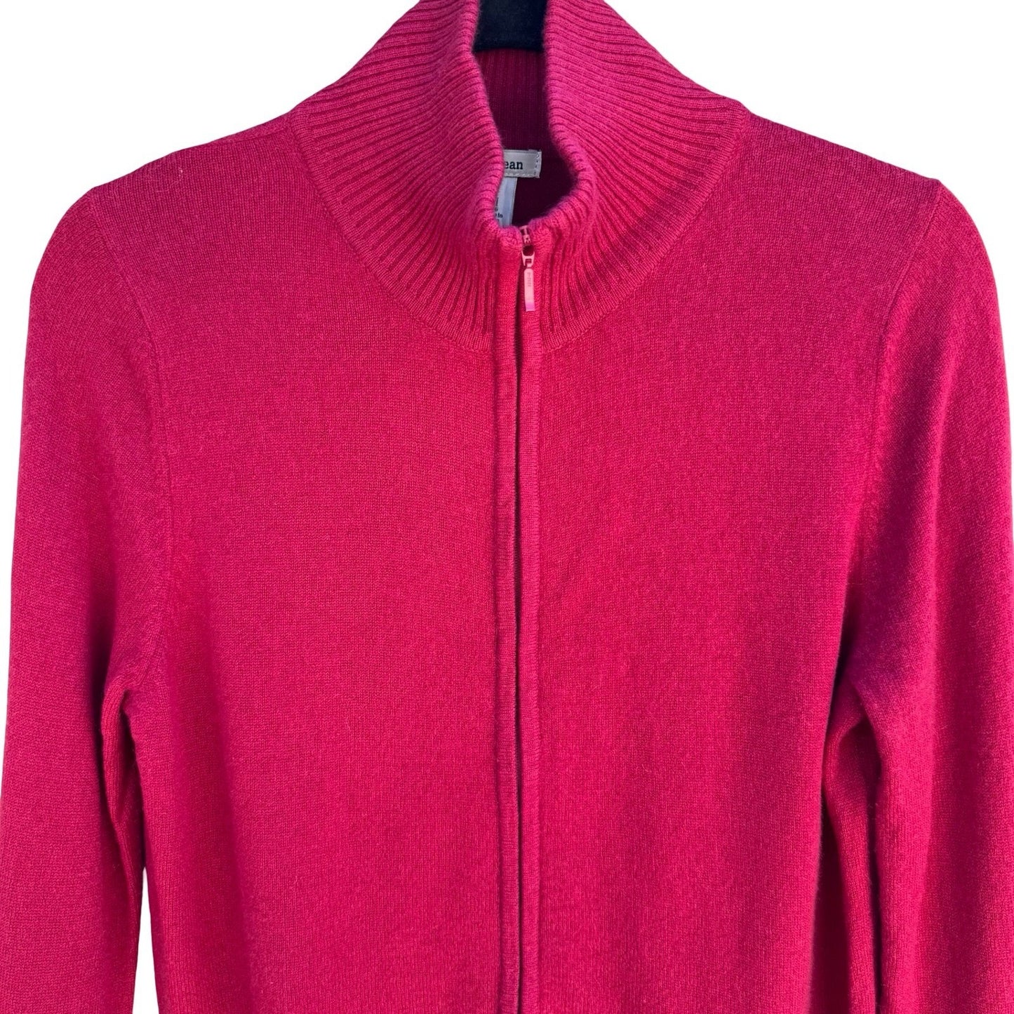 LL Bean Cashmere Full Zip Quiet Luxury Cardigan Sweater Pink Minimalist Womens M
