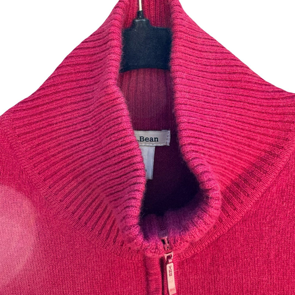 LL Bean Cashmere Full Zip Quiet Luxury Cardigan Sweater Pink Minimalist Womens M
