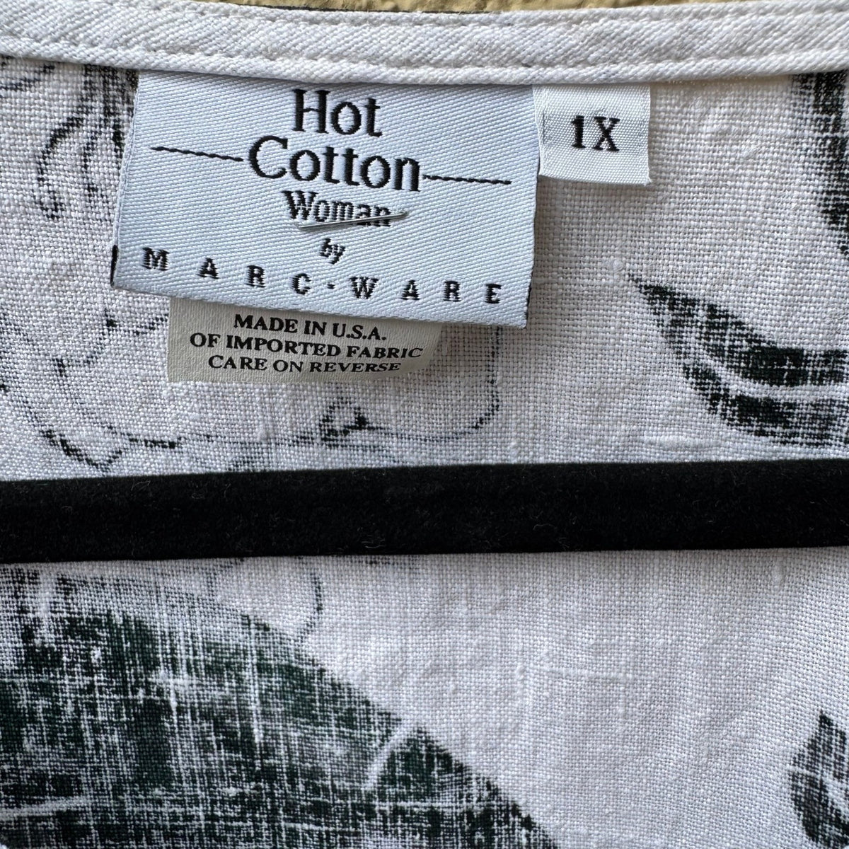 Hot Cotton Marc Ware Coastal Lagenlook Minimalist Linen Floral Tunic Blouse 1X