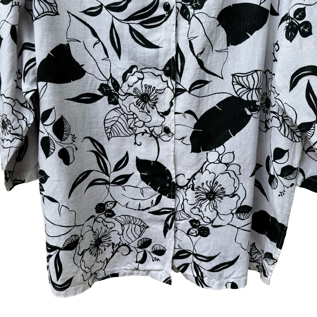 Hot Cotton Marc Ware Coastal Lagenlook Minimalist Linen Floral Tunic Blouse 1X